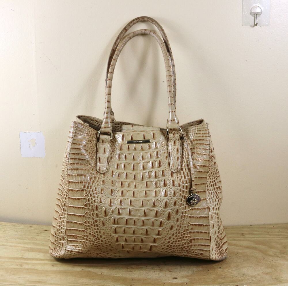 Brahmin Asher Brown Croc Embossed Leather Large Shoulder Bag
